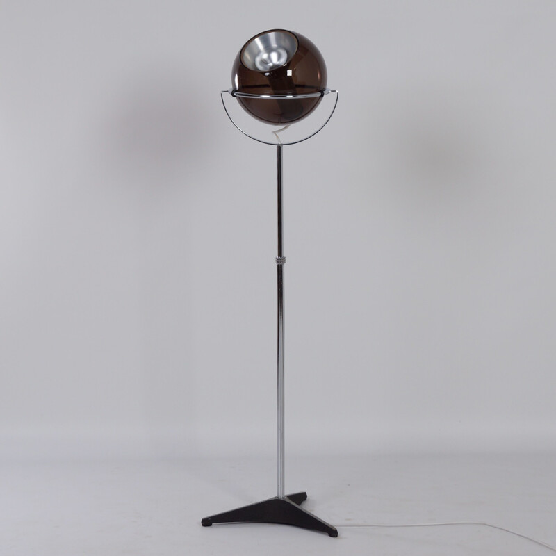 Vintage globe floor lamp in smoked glass by Frank Ligtelijn for Raak, 1960s