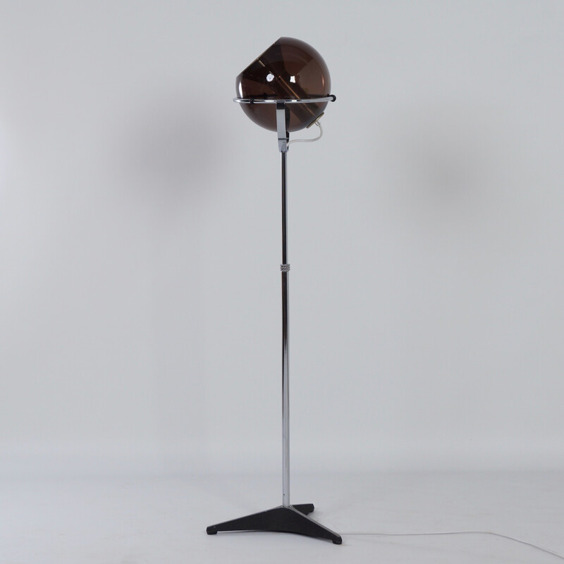 Vintage globe floor lamp in smoked glass by Frank Ligtelijn for Raak, 1960s