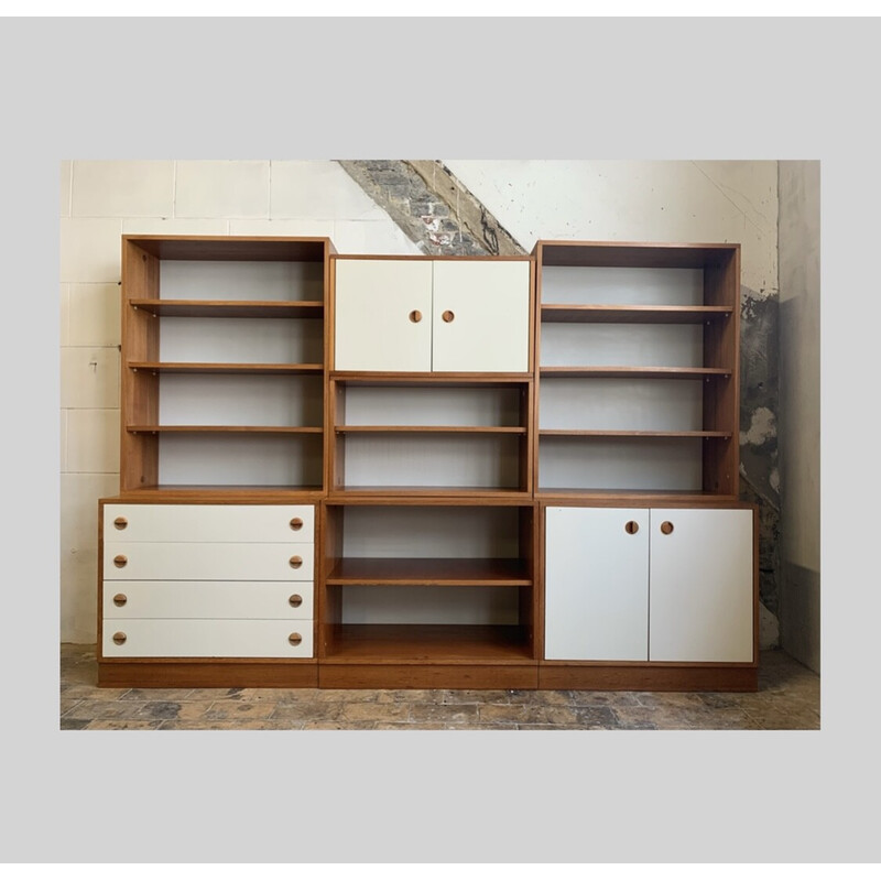 Vintage modular bookcase in wood and white lacquer, 1960-1970