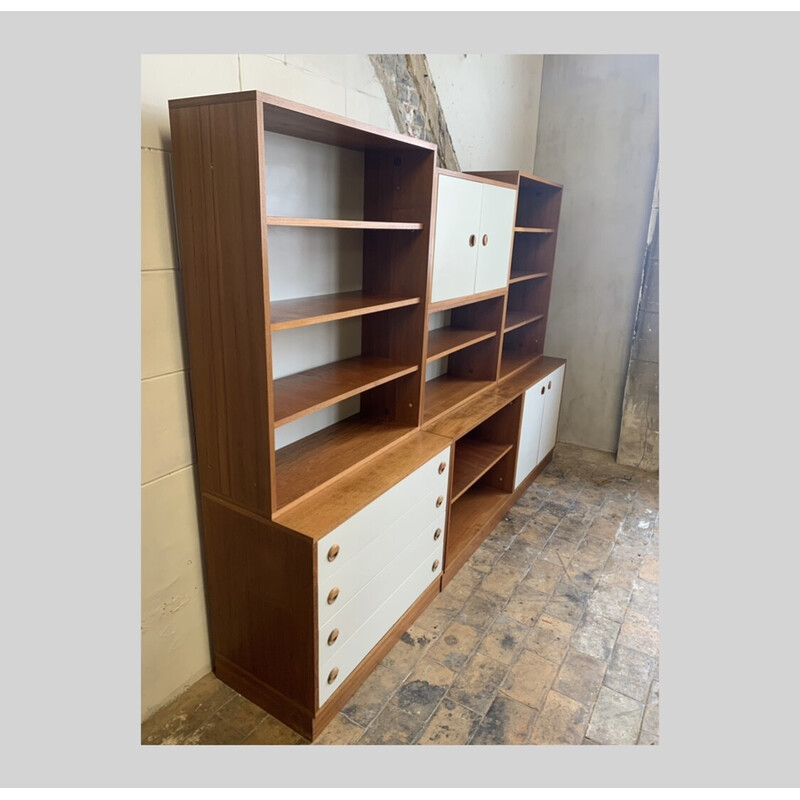 Librería modular vintage en madera y laca blanca, 1960-1970