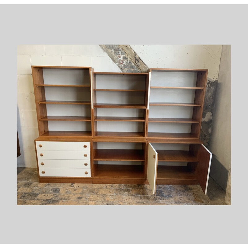 Vintage modulaire boekenkast in hout en witte lak, 1960-1970