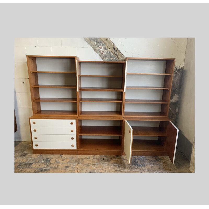 Vintage modular bookcase in wood and white lacquer, 1960-1970