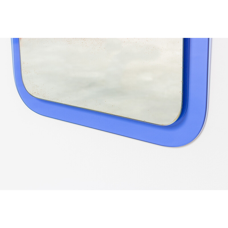 Espejo de pared vintage italiano azul en cristal, años 60