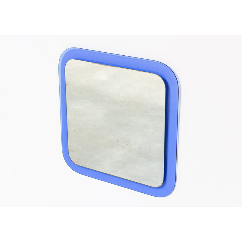 Vintage italian blue wall mirror in glass, 1960s