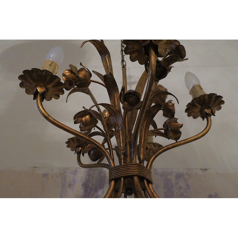 Vintage gilded metal chandelier by Hans Kögl, 1960