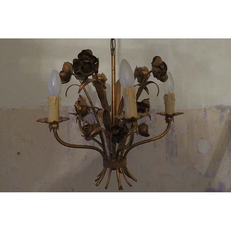 Vintage gilded metal chandelier by Hans Kögl, 1960
