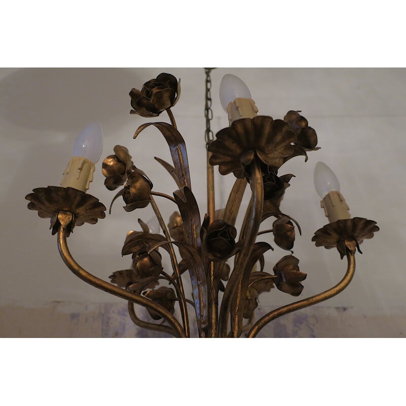 Vintage gilded metal chandelier by Hans Kögl, 1960