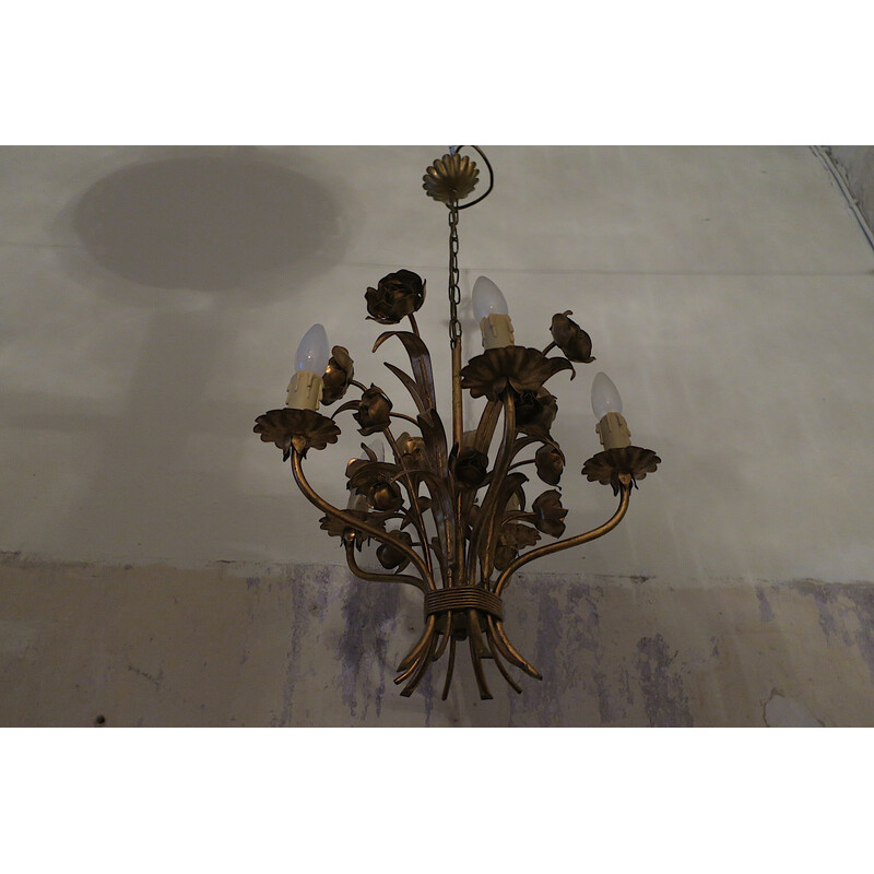 Vintage gilded metal chandelier by Hans Kögl, 1960