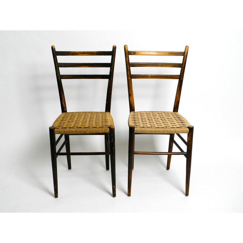Paar Vintage-Stühle aus Holz und Korbgeflecht, Italien