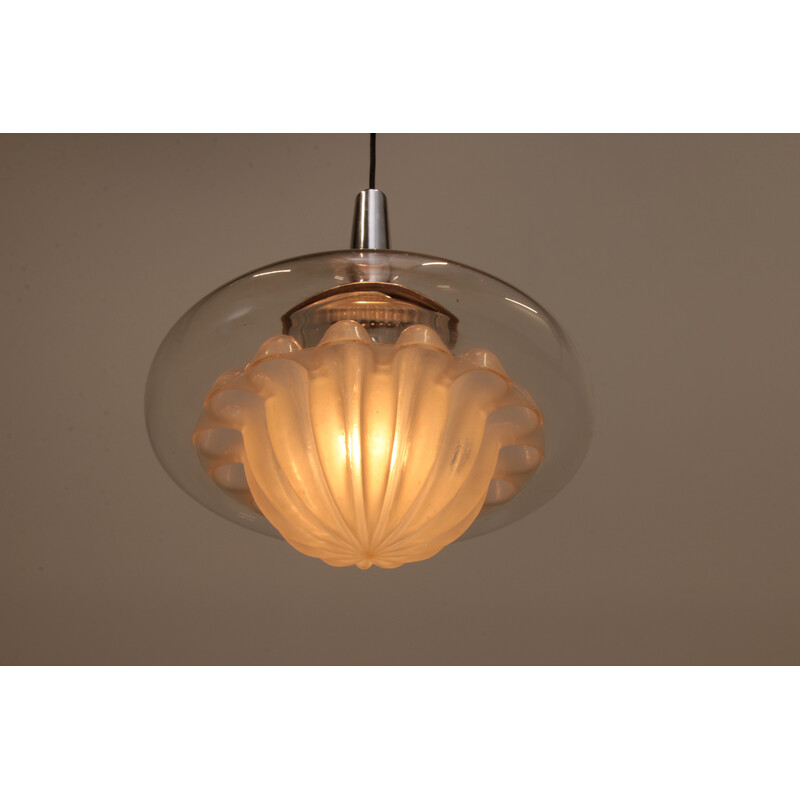 Vintage hand-blown glass pendant lamp by Peill and Putzler, 1960