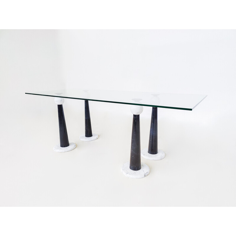 Vintage marble and glass dining table, Italy 1980