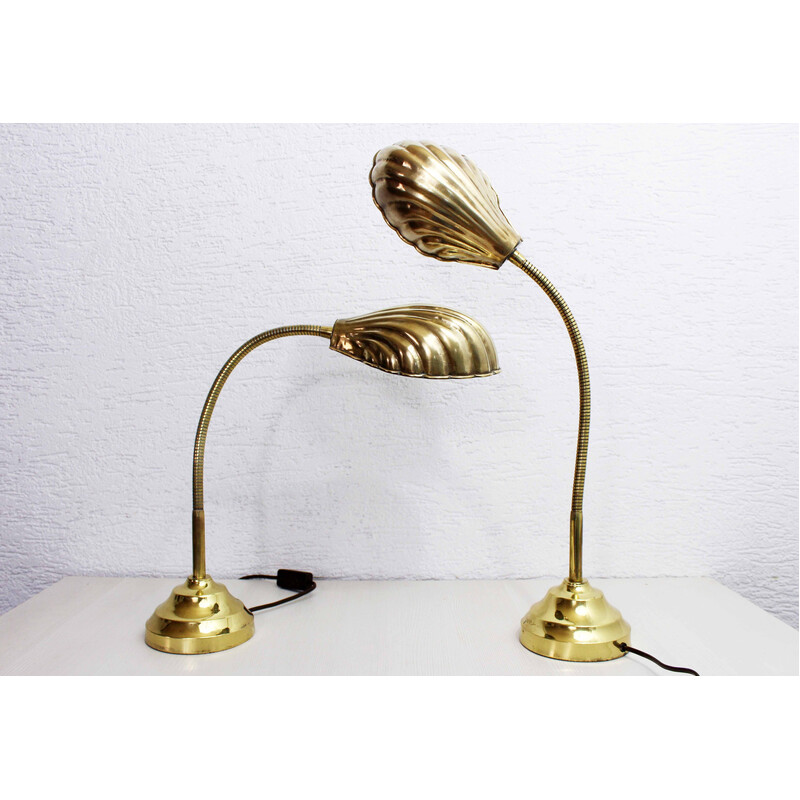 Pair of vintage brass shell lamps, 1960