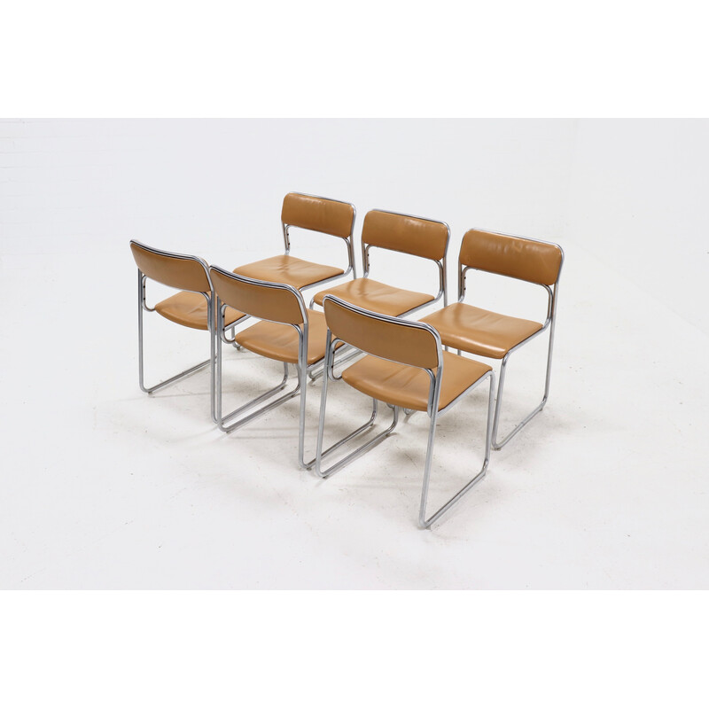 Ensemble de 6 chaises vintage en acier Se09 par Walter Antonis pour 't Spectrum, 1970