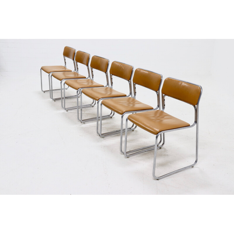 Ensemble de 6 chaises vintage en acier Se09 par Walter Antonis pour 't Spectrum, 1970