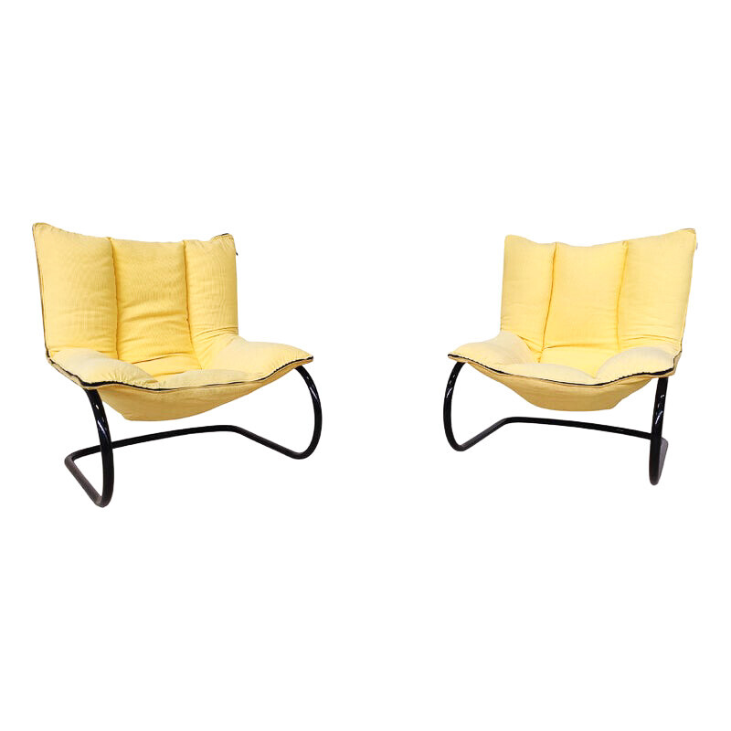 Pair of vintage fabric armchairs, Italy 1970