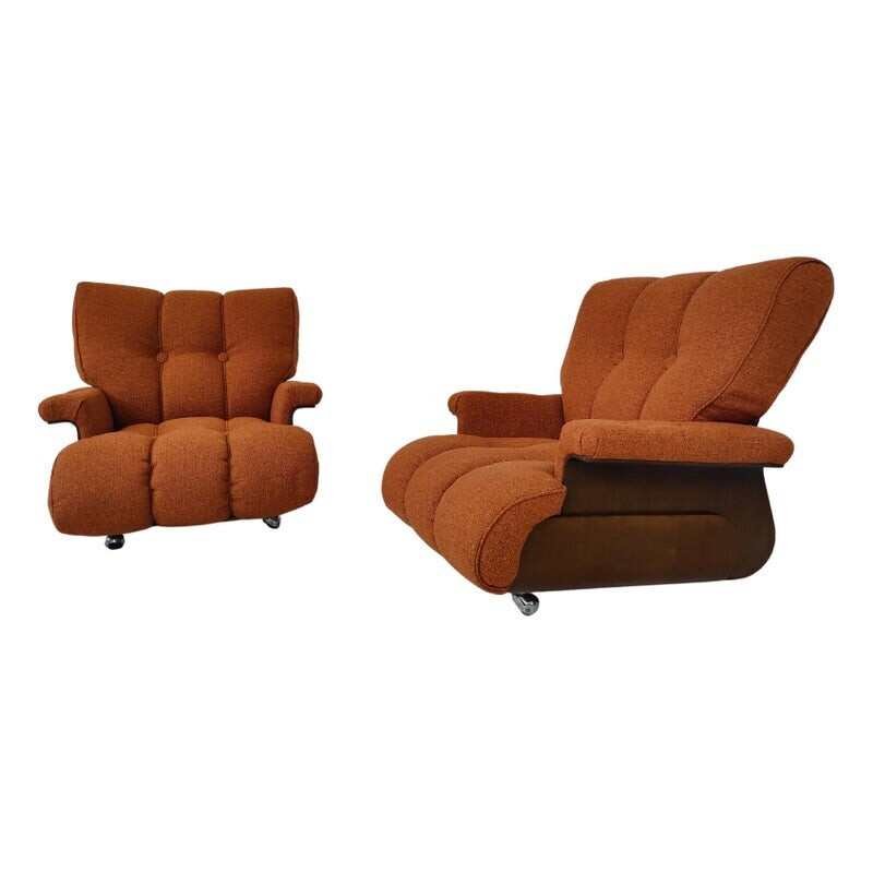 Paar orangefarbene Sessel aus der Mitte des Jahrhunderts, Italien 1960er Jahre