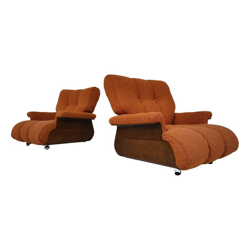 Paar oranje fauteuils uit het midden van de eeuw, Italië 1960