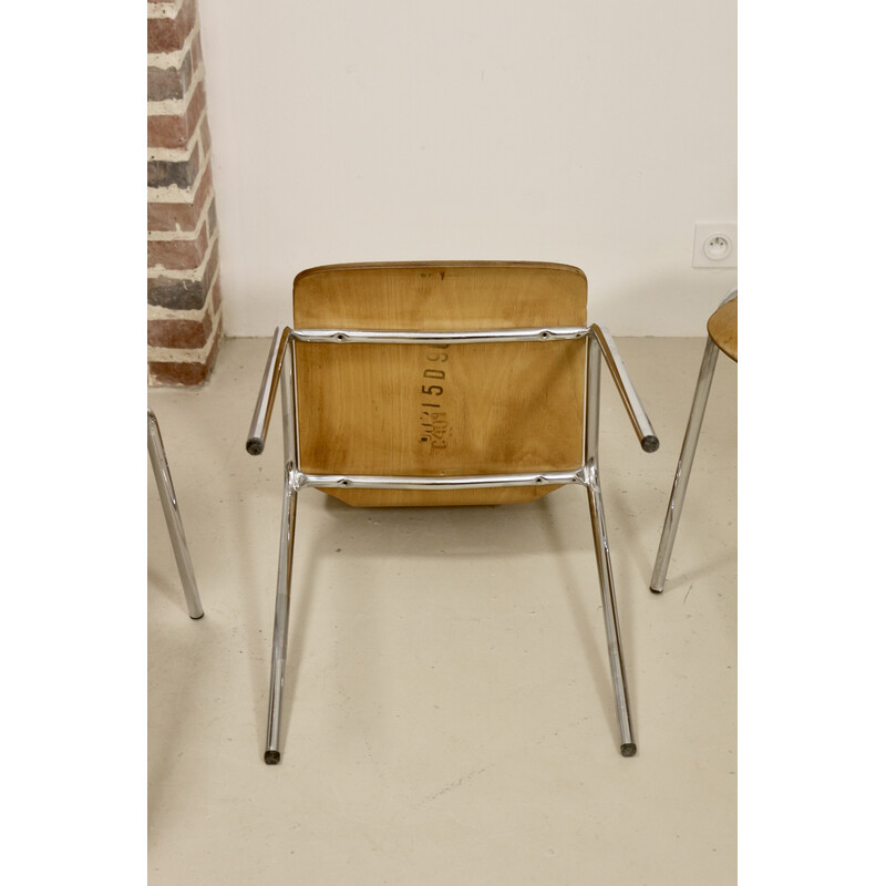 Set of 10 vintage plywood stacking chairs, 1980