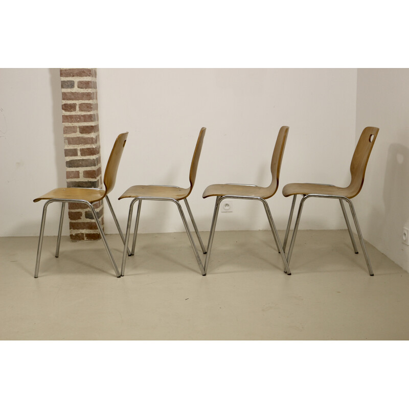 Set of 10 vintage plywood stacking chairs, 1980