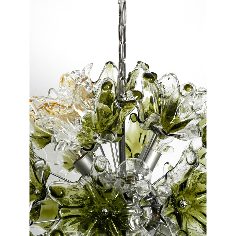 Lámpara colgante italiana vintage con flores de cristal de Murano de VeArt, años 60
