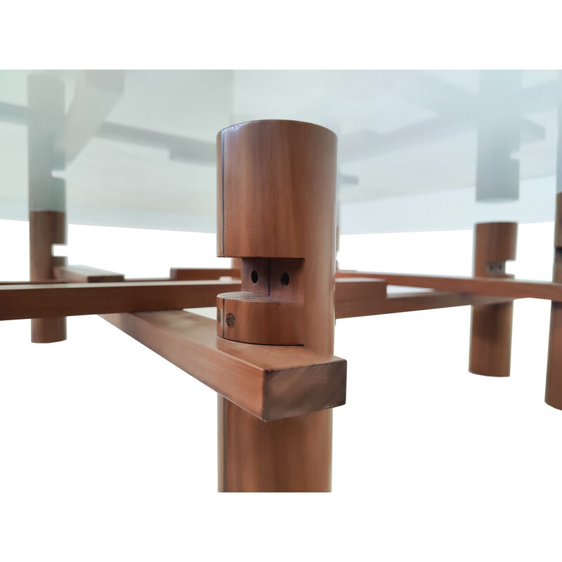 Mesa de centro de madera y cristal de mediados de siglo, Theodore Waddell para Bernini, 1970