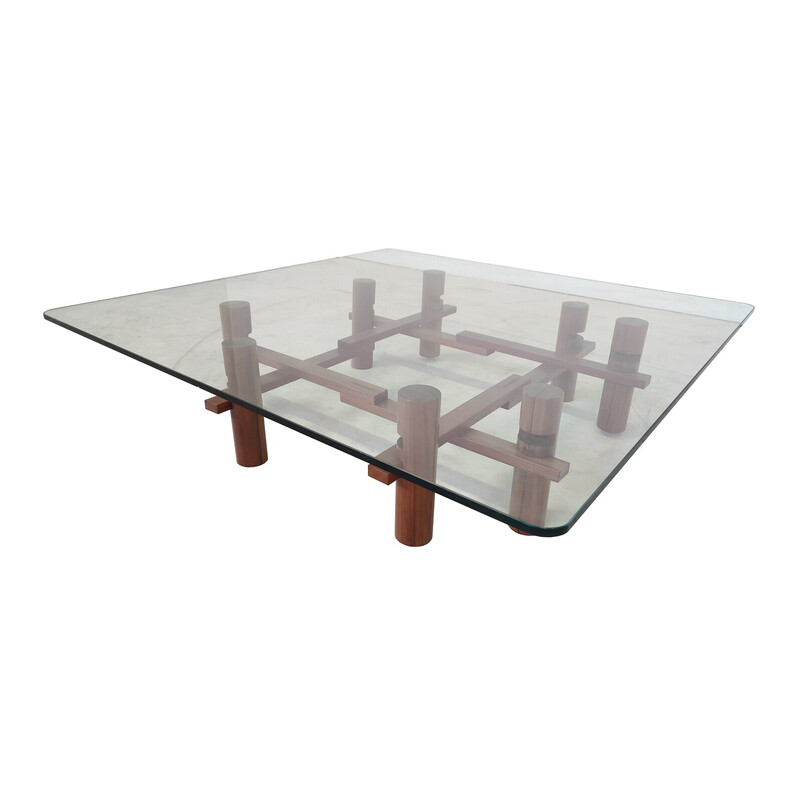Mid-century wooden and glass coffee table by Theodore Waddell for Bernini, 1970s