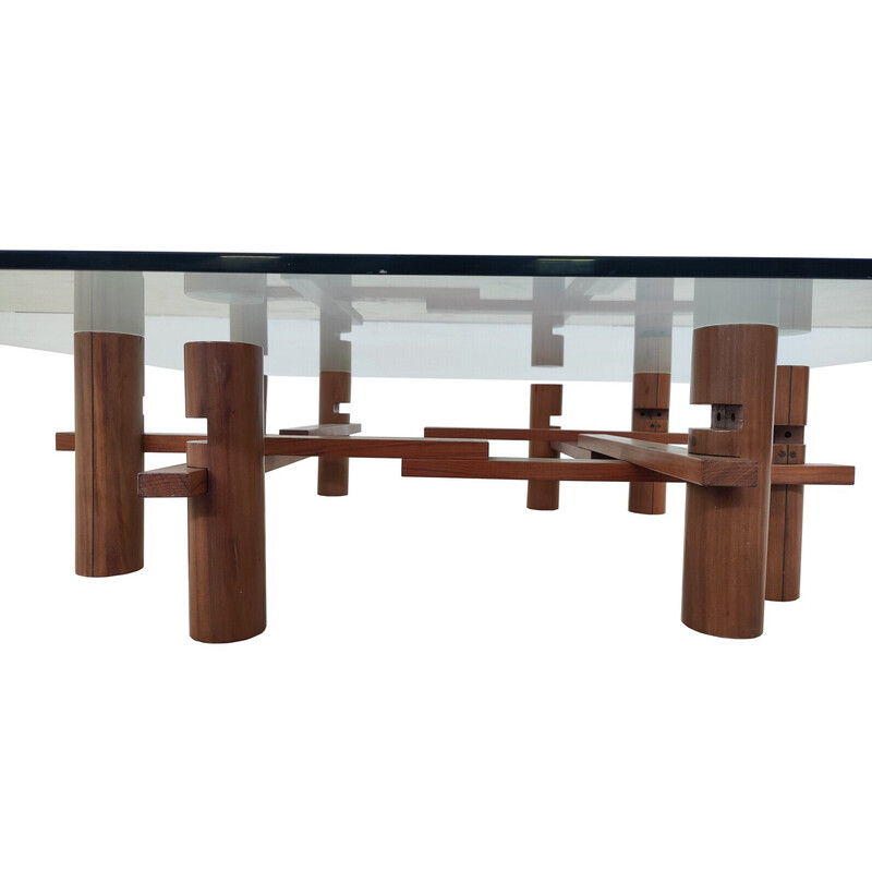 Mid-eeuwse houten en glazen salontafel van Theodore Waddell voor Bernini, 1970
