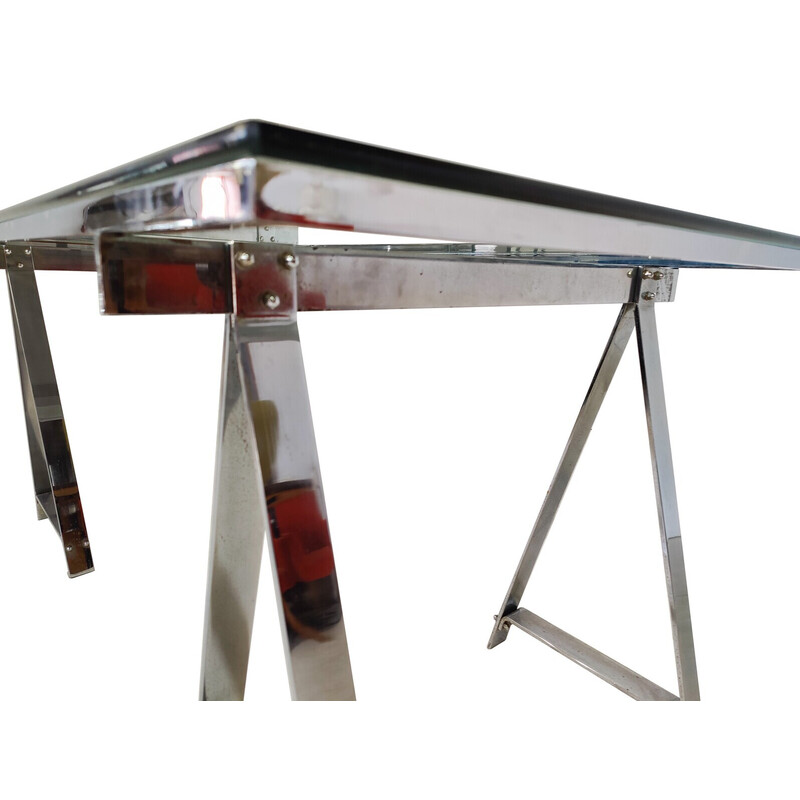 Mid-century dining table in chrome and glass, Italy 1970s
