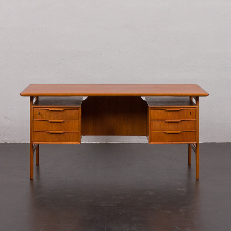 Vintage teak desk model 75 by Gunni Omann for Omann Jun's Møbelfabrik, Denmark 1960s
