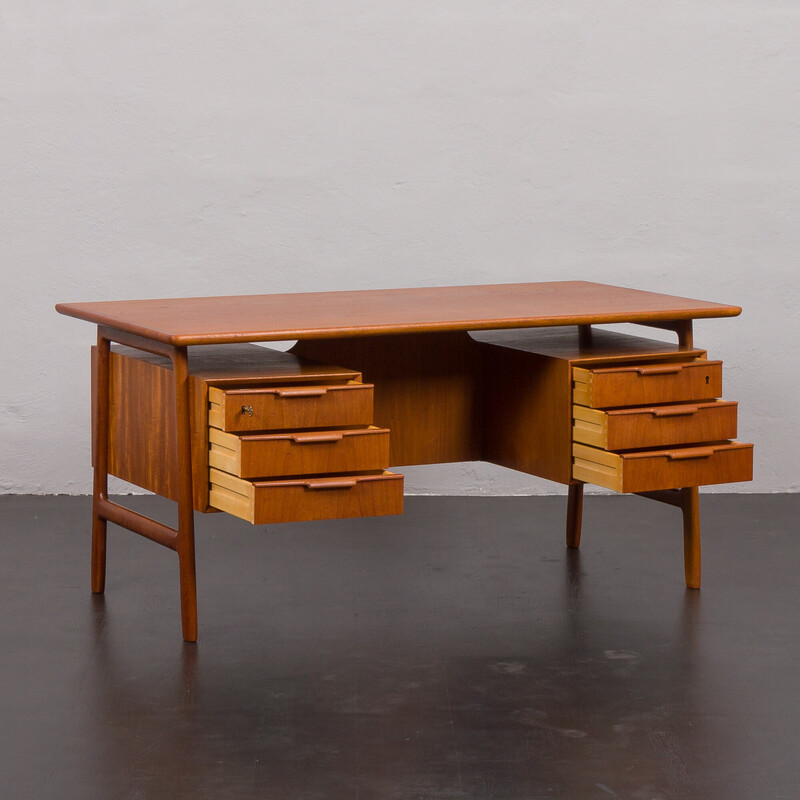 Vintage teak desk model 75 by Gunni Omann for Omann Jun's Møbelfabrik, Denmark 1960s