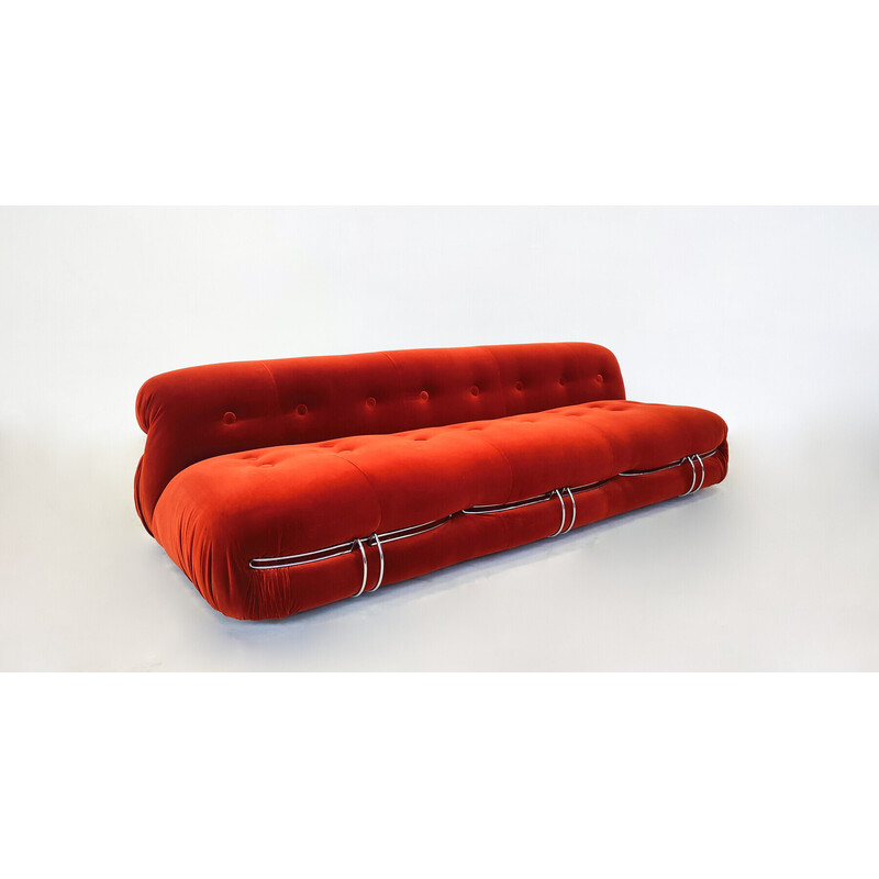 Soriana, orangefarbenes Dreisitzer-Sofa aus der Mitte des Jahrhunderts von Tobia und Afra Scarpa für Cassina, 1970er Jahre