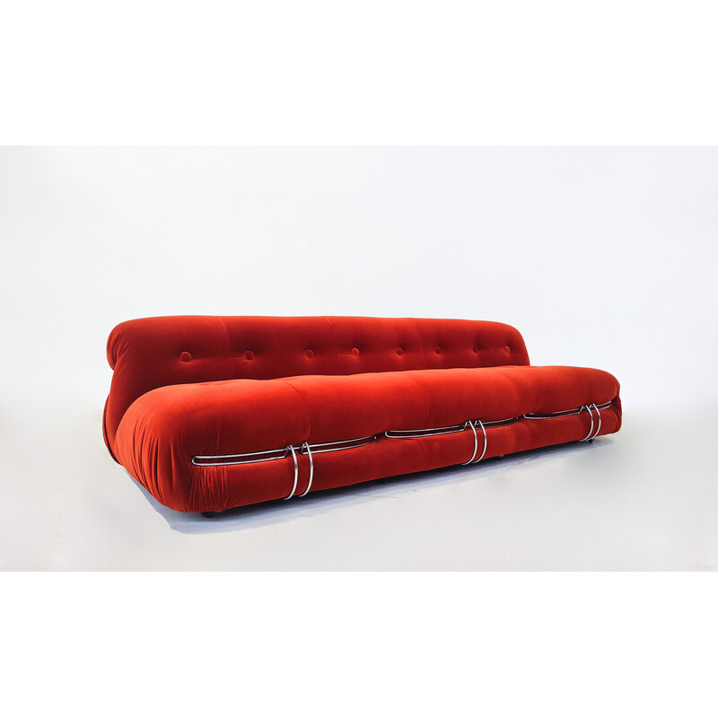 Mid-century orange Soriana three-seater sofa by Tobia and Afra Scarpa for Cassina, 1970s