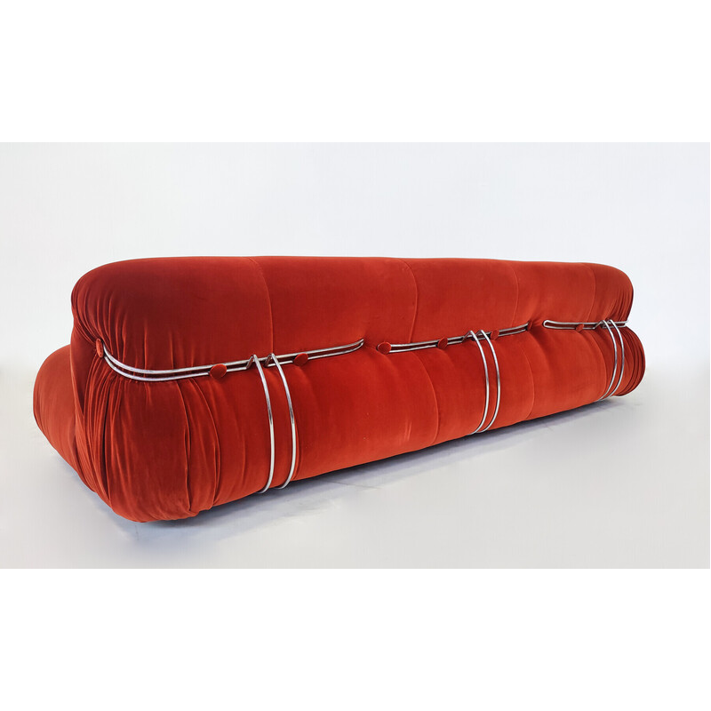 Mid-century orange Soriana three-seater sofa by Tobia and Afra Scarpa for Cassina, 1970s