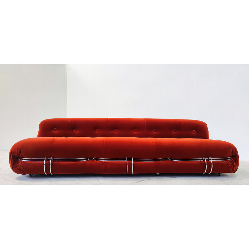 Mid-century orange Soriana three-seater sofa by Tobia and Afra Scarpa for Cassina, 1970s