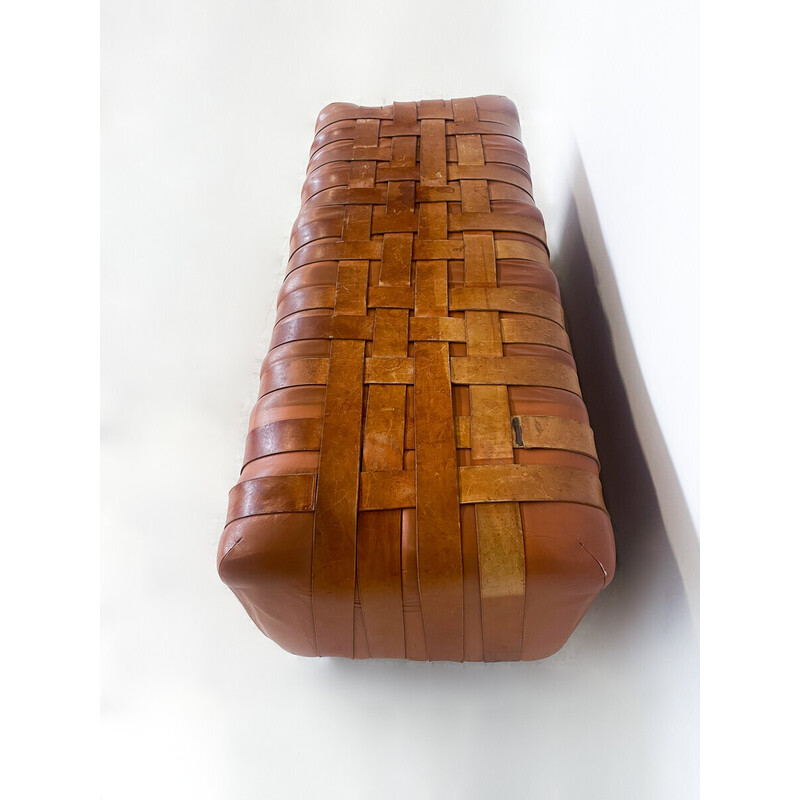 Banc italien vintage en cuir cognac, 1980