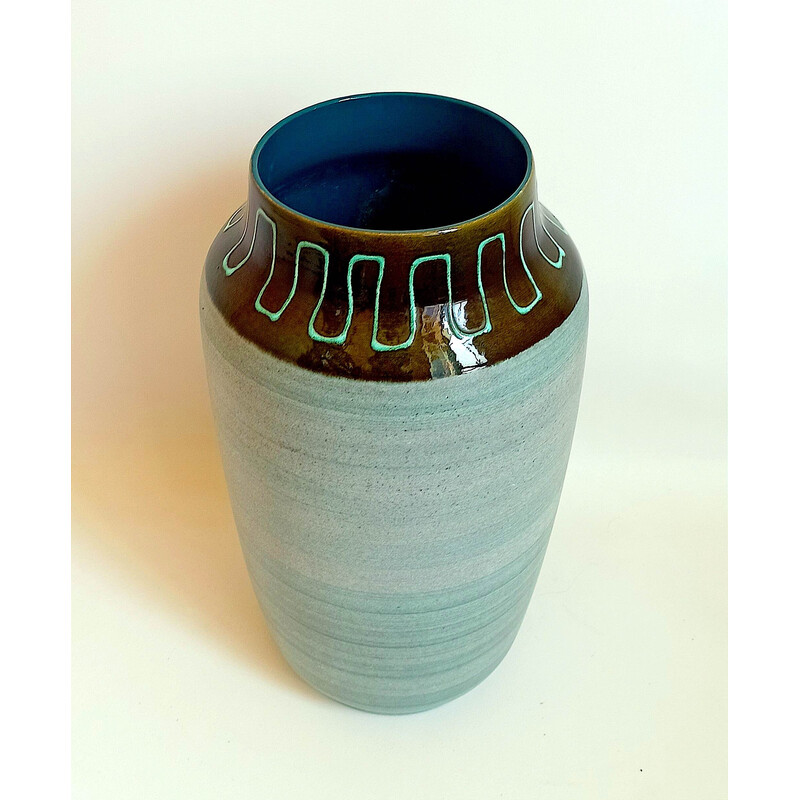 Vaso vintage in ceramica blu, 1970