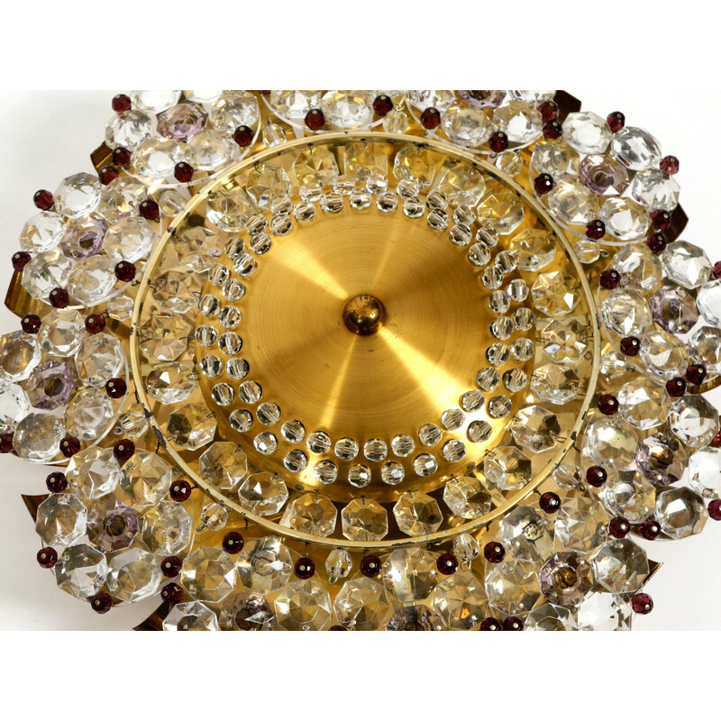 Mid century ceiling lamp made of glass stones and brass frame