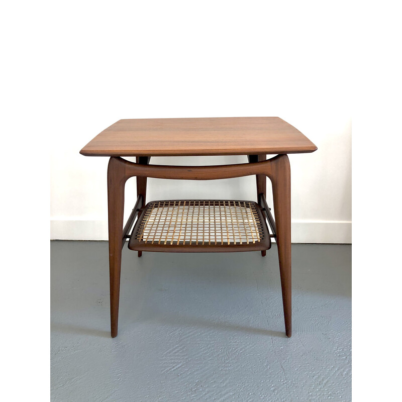 Mesa de apoio vintage em teca e rotim de Louis Van Teeffelen para Webe, 1960