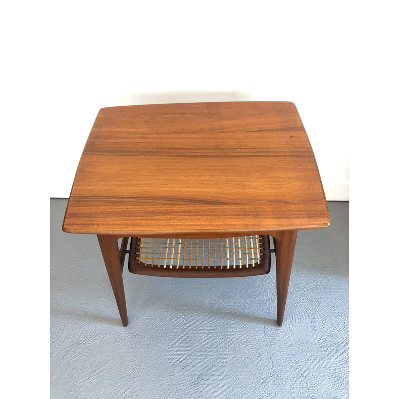 Vintage teak and rattan side table by Louis Van Teeffelen for Webe, 1960
