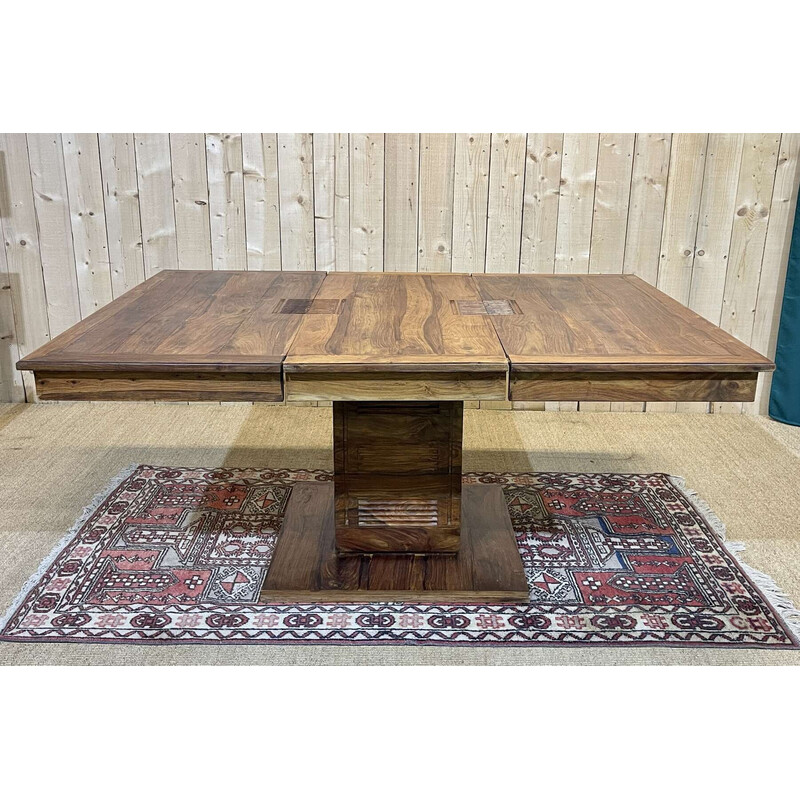 Vintage Indian teak table with extension leaf, 1980