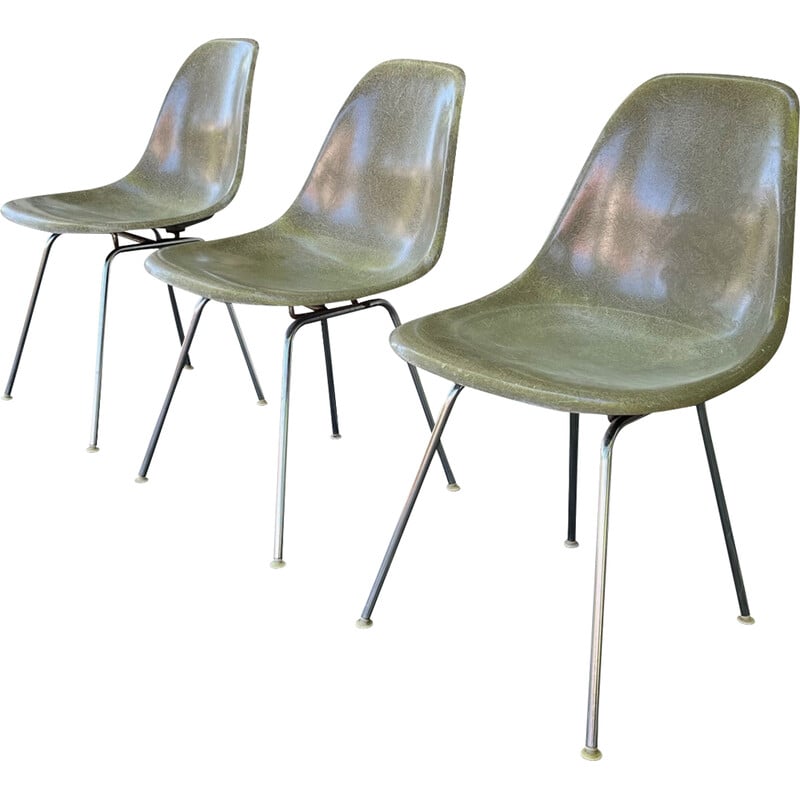 Ensemble de 3 chaises vintage dsx en fibre de verre par Charles et Ray Eames pour Herman Miller