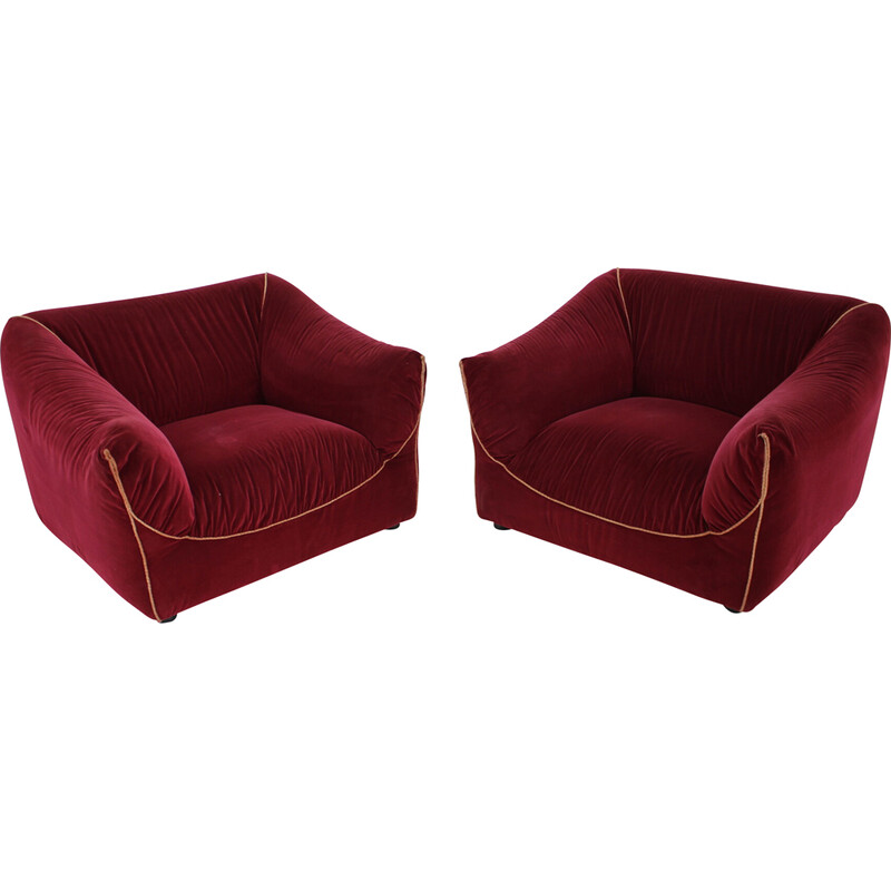 Pair of vintage velvet armchairs, Italy 1970