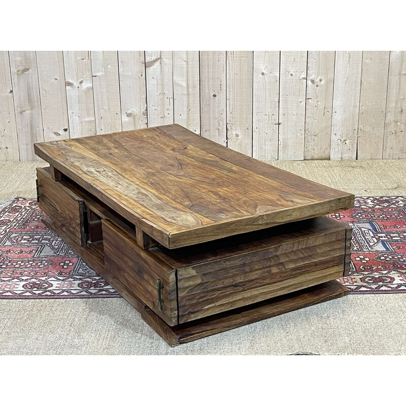 Vintage Indian teak coffee table, 1980