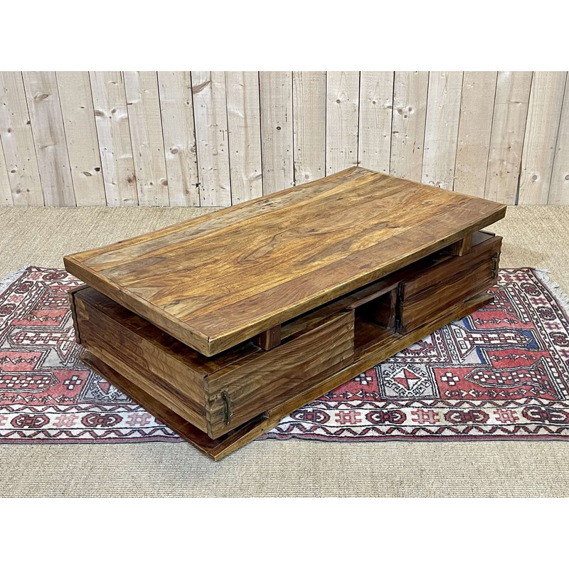 Vintage Indian teak coffee table, 1980