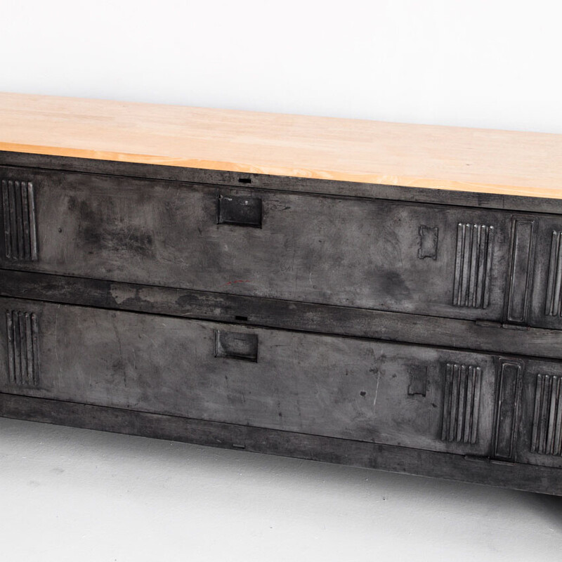 Vintage French highboard with graphite wax patina, 1960