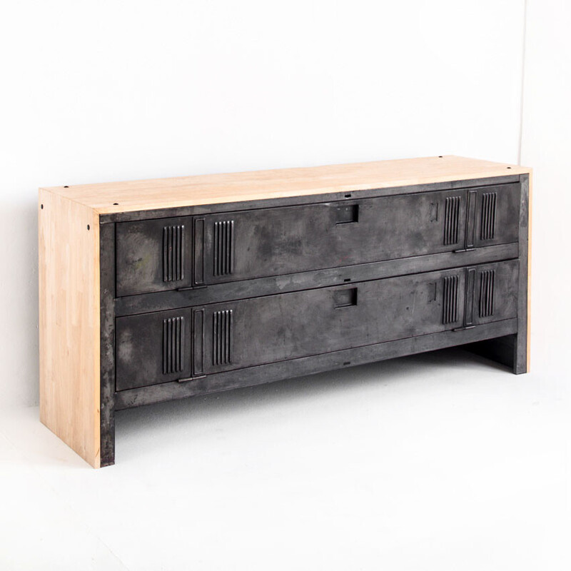 Credenza francese d'epoca con patina di cera grafite, 1960