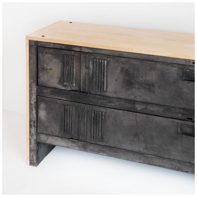 Credenza francese d'epoca con patina di cera grafite, 1960