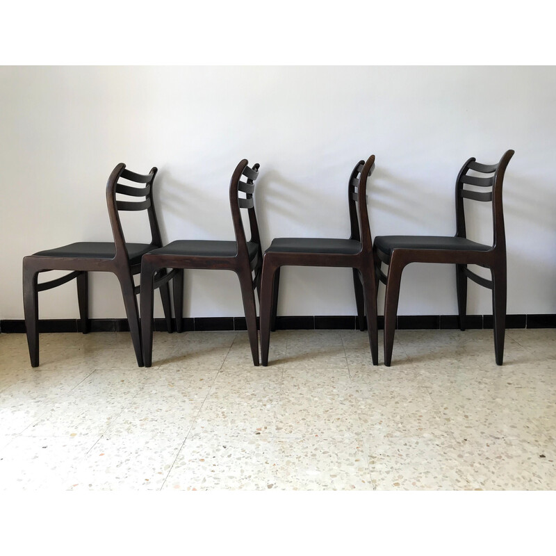 Set of 4 vintage Scandinavian chairs in ashwood and black skai, 1960
