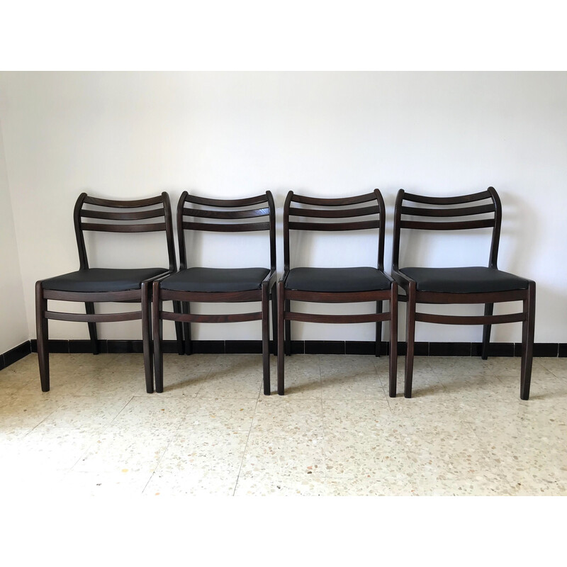 Set of 4 vintage Scandinavian chairs in ashwood and black skai, 1960