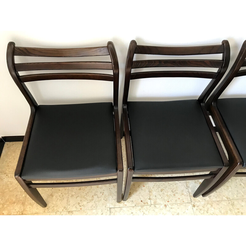 Set of 4 vintage Scandinavian chairs in ashwood and black skai, 1960